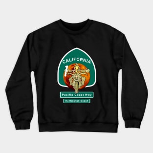 Motorcyclist On Pacific Coast Highway1 Huntington Beach Sunset Crewneck Sweatshirt